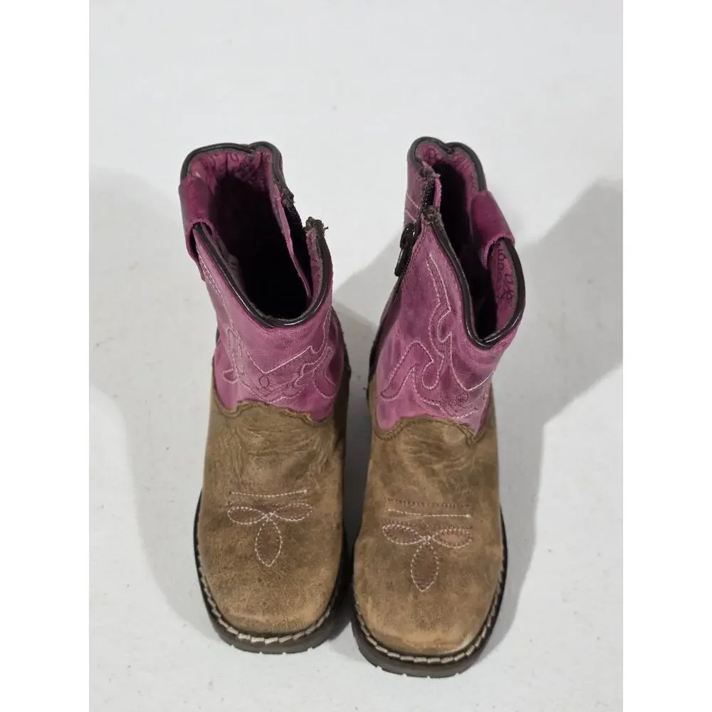 Smoky Mountain Girls Pink Brown Western Cowboy Boots Youth Size 7R Leather
